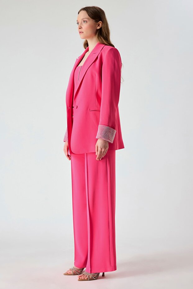 Taş detaylı tek düğmeli ceket - 3