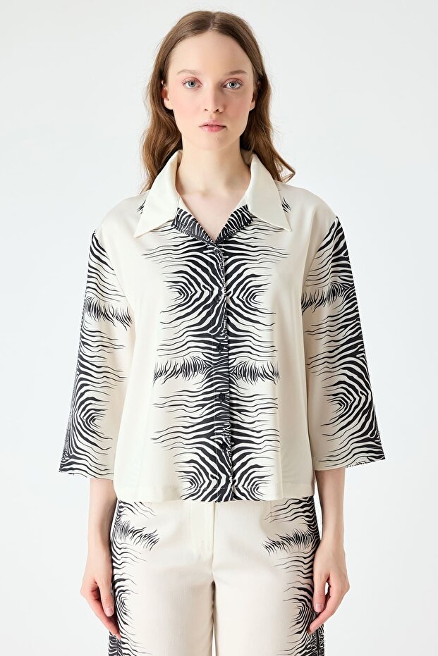 Zebra desenli kısa gömlek - 1