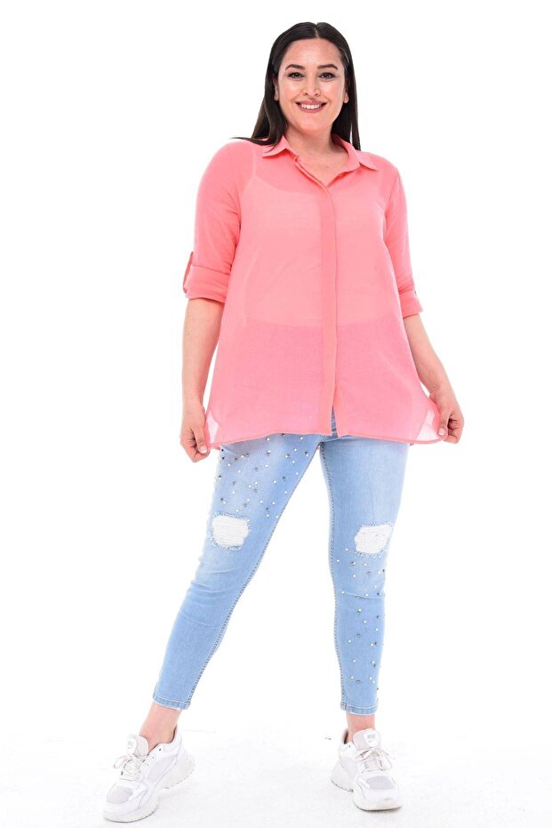 Plus Size Patterned Viscose Tunic Shirt - 5