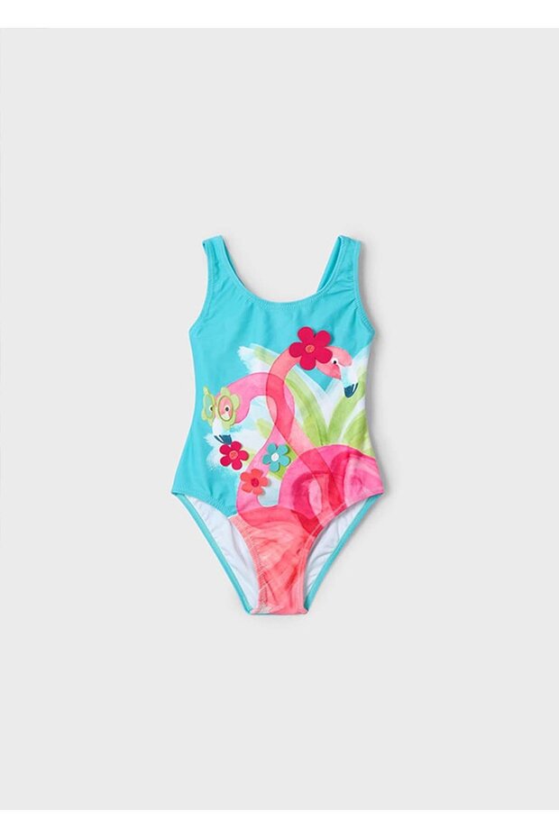 Summer Girl's Flamingo Printed Swimsuit - Blue