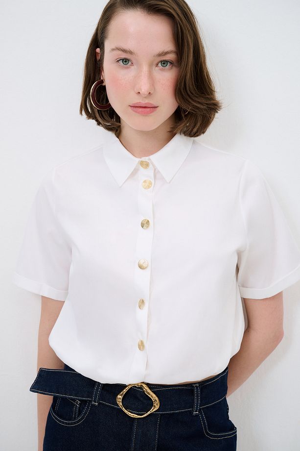 Çıtçıtlı Crop Gömlek - 5