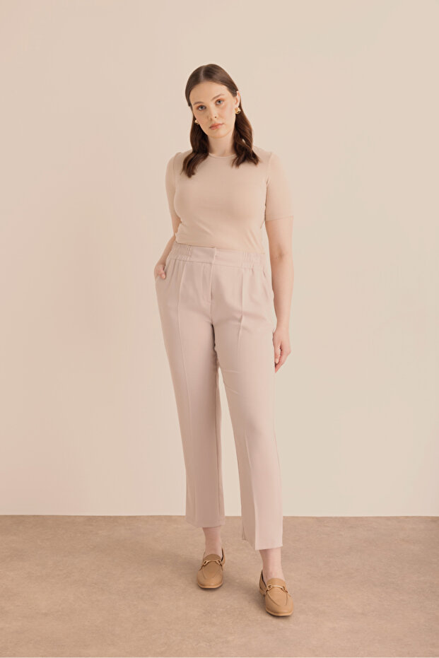 Detailed Woven Carrot Trousers with Elastic Waist