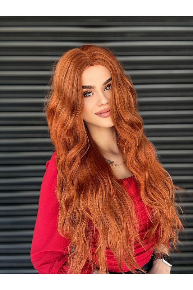 Bakır Perçemsiz Yoğun Dalgalı Vip Peruk - 1