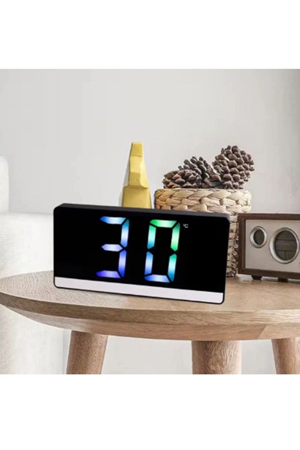 Sr2205 RGB Rakamlı Dijital Masa Saati Titreşim Sensörlü Alarm/Takvim/Termometre/Çalar Saat - 5