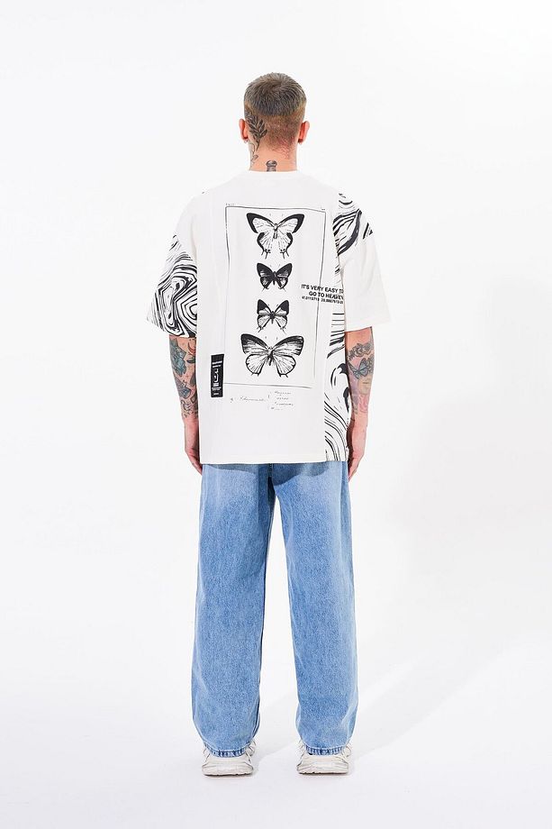 Erkek Number 5 Baskılı Oversize Ekru Tişört - 5