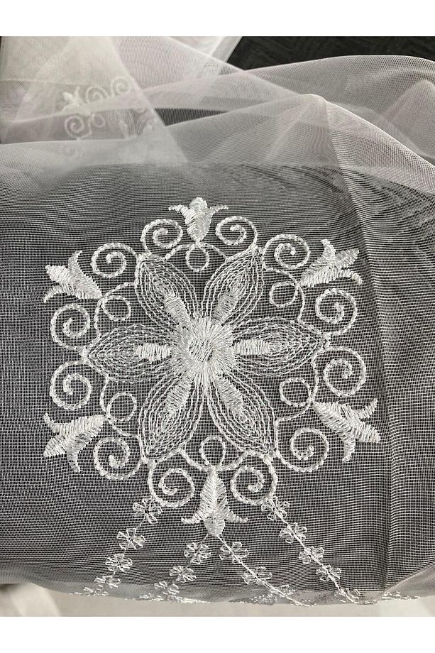 Nakış İşlemeli Çiçek Desenli Vizon Tül Perde - 6