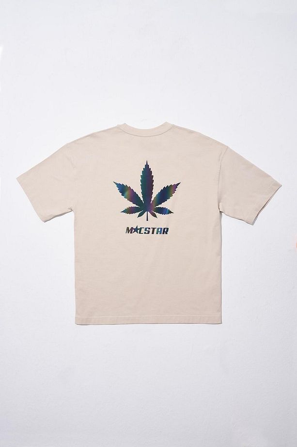 Erkek Macstar Leaf Baskılı Oversize Açık Bej Tişört - 7
