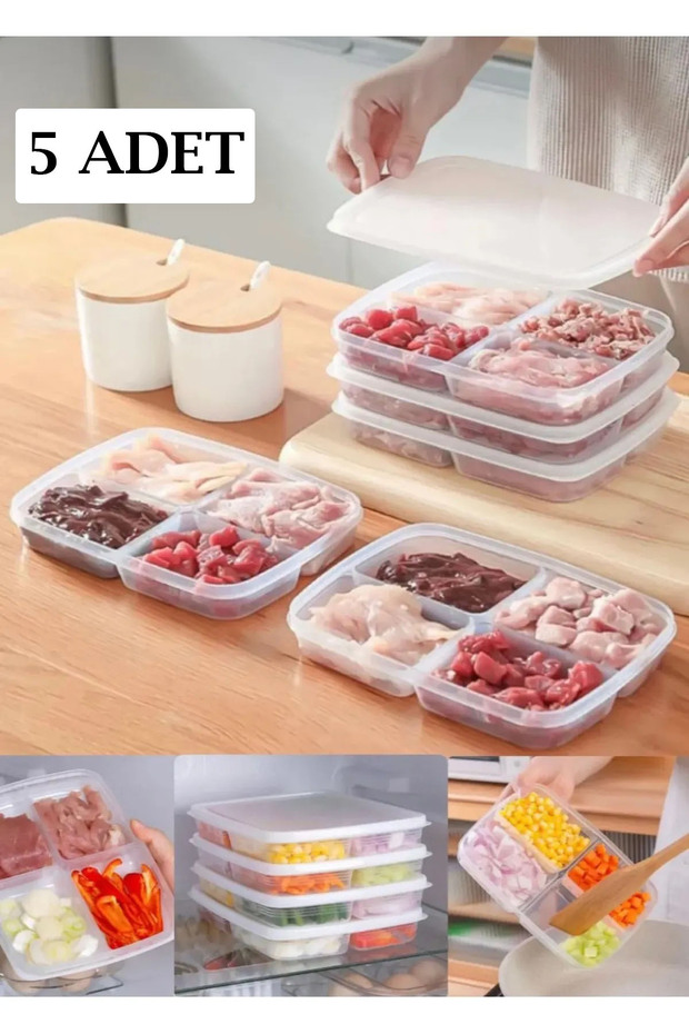 4 Compartment Breakfast Storage Container with Lid Icebox Organizer Storage Box and Kitchen Organizer