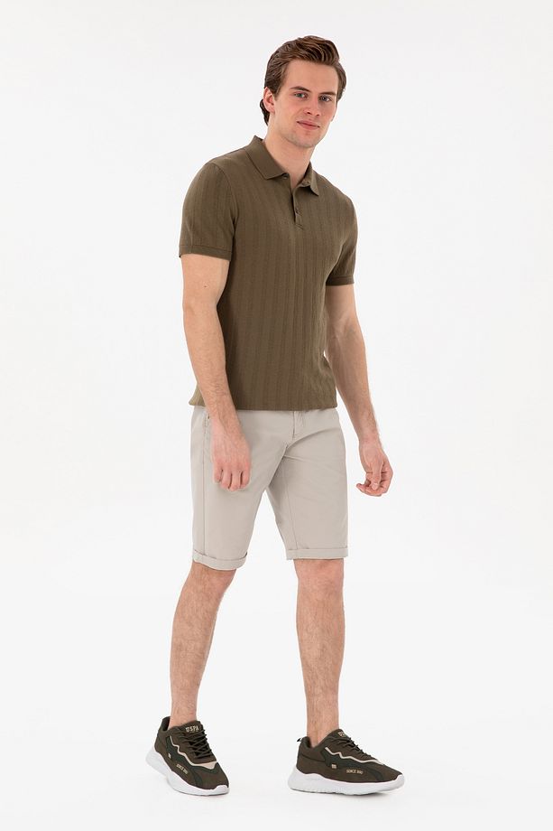 Erkek Slim Fit Polo Yaka Haki Triko Tişört 50306474-vr027 - 4