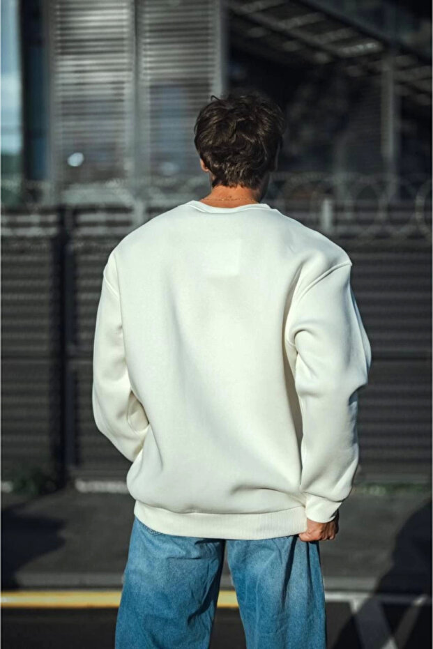 Winter Crew Neck Three Thread Basic Sweatshirt - White - 3