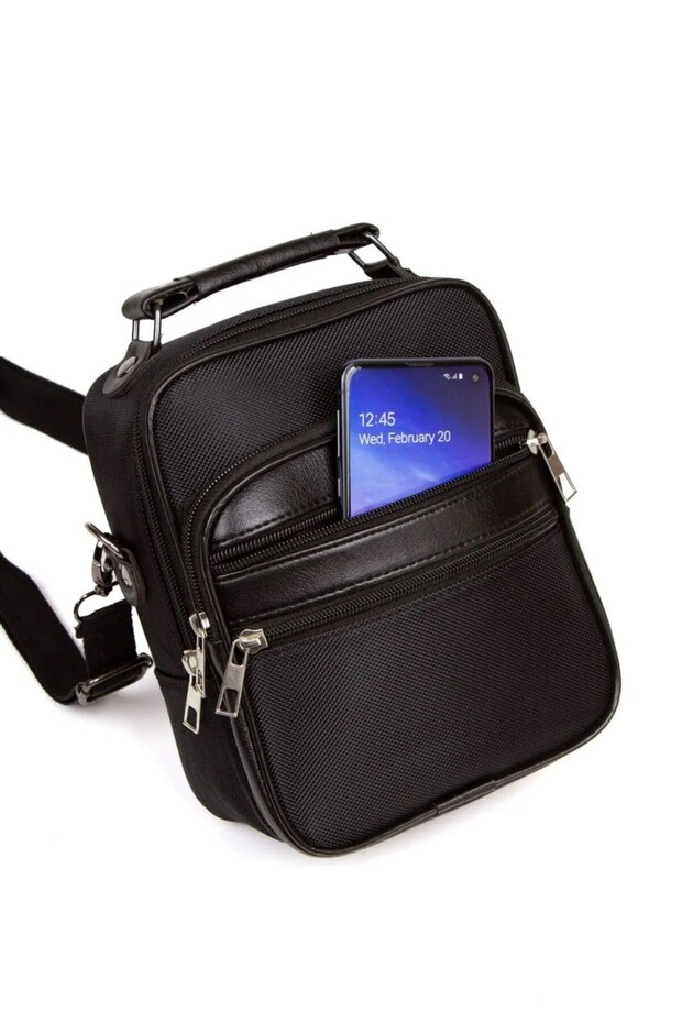 Men's Black Adjustable Cross Shoulder Strap Daily Shoulder and Hand Bag