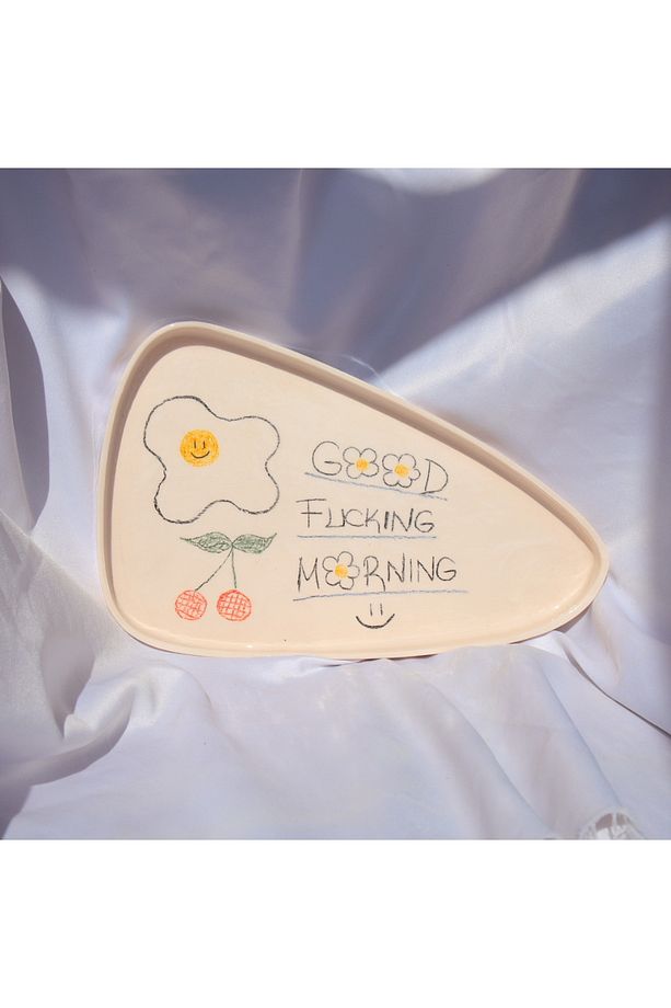 Tebeşir ile Yazılımış Gibi Duran El Yapımı Seramik Eğlenceli Mottolu Tabak Seti 28cm,23cm,18cm - 3