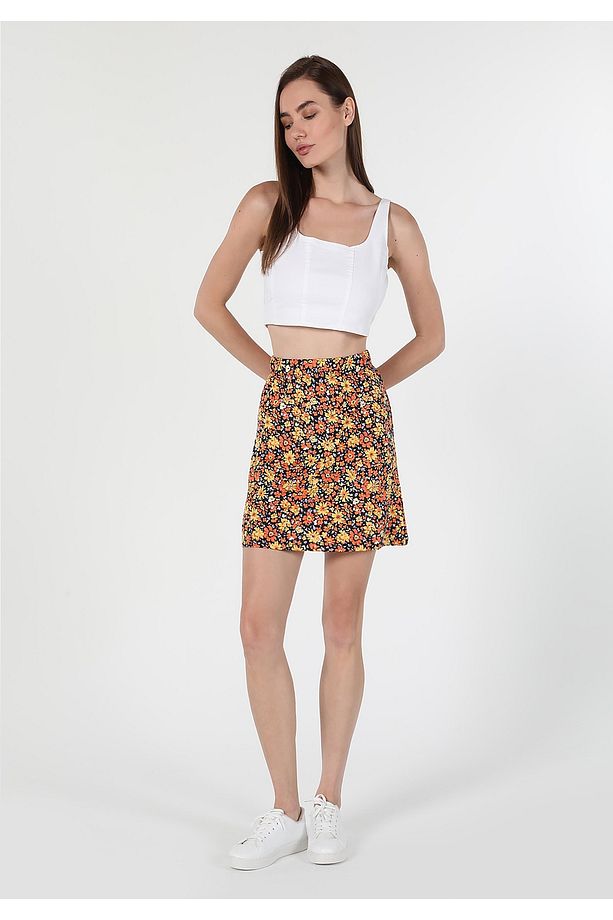 Regular Fit Çiçekli Kadın Çok Renkli Etek - 3