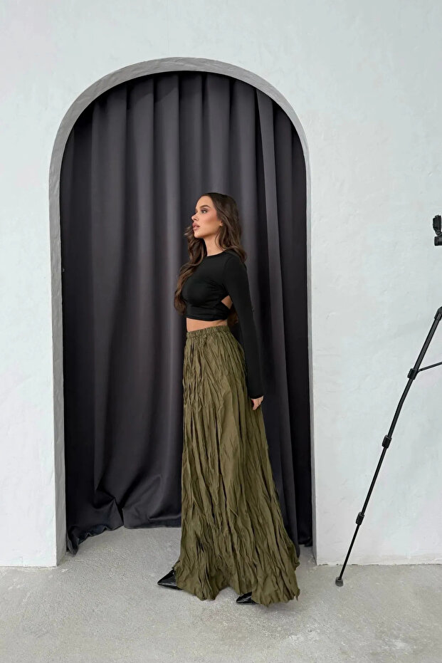 Pileli Kırışık Crash Etek - 2