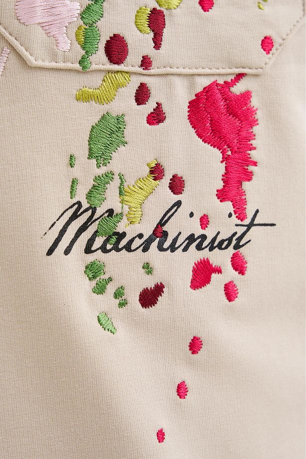 Erkek Splater Look Colored Embroidered Oversize Soft Bej Tişört - 3