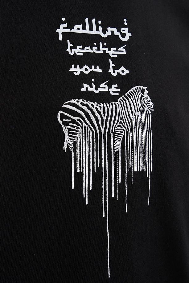 Erkek Printed And Zebra Oversize Siyah Tişört - 3