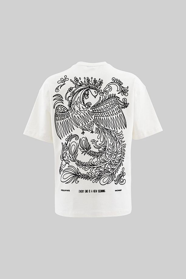 Erkek Flock Printed Oversize Ekru Tişört - 1