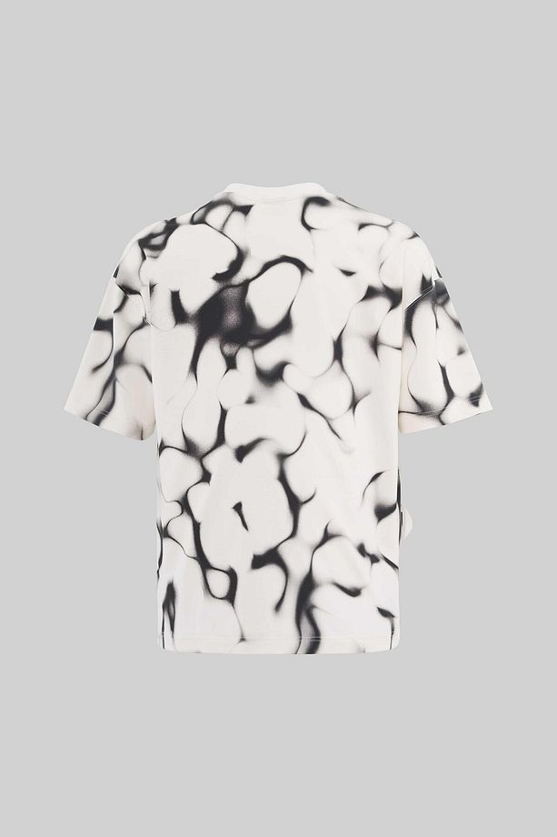 Erkek All Over Abstract Pattern Printed Oversize Ekru Tişört - 4