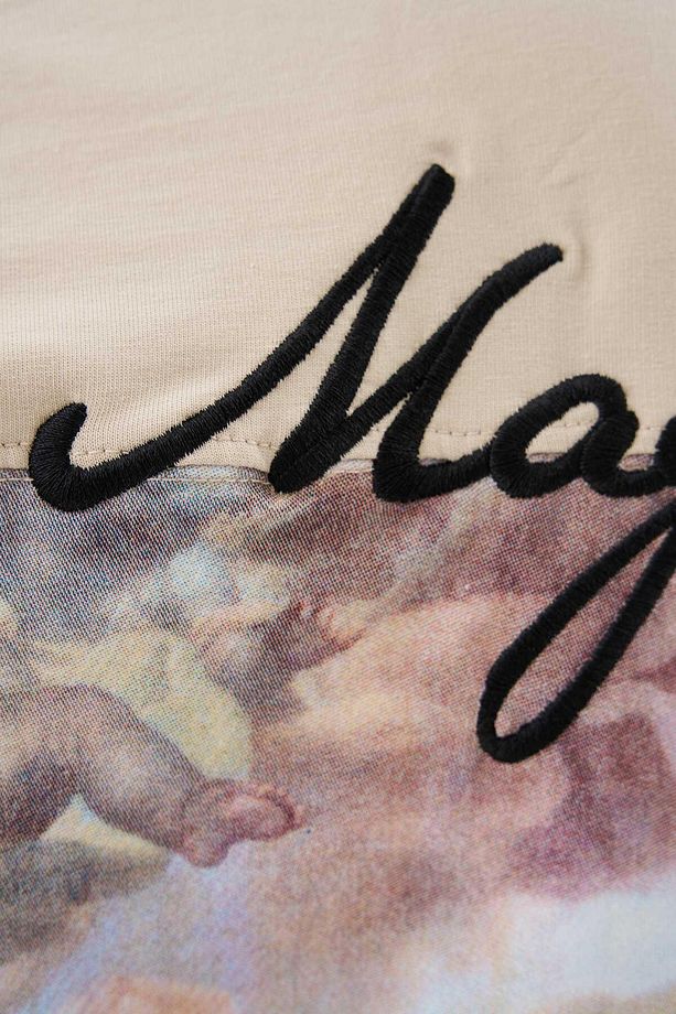 Erkek Baroque Style Painting Printed Oversize Soft Bej Tişört - 3