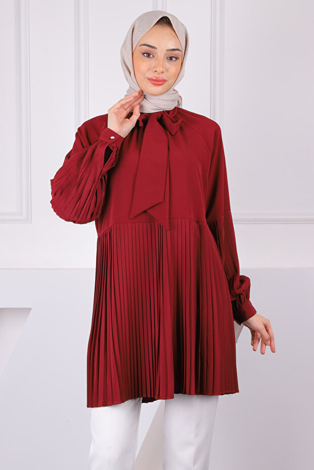 Bordo Piliseli Modal Tunik - 1