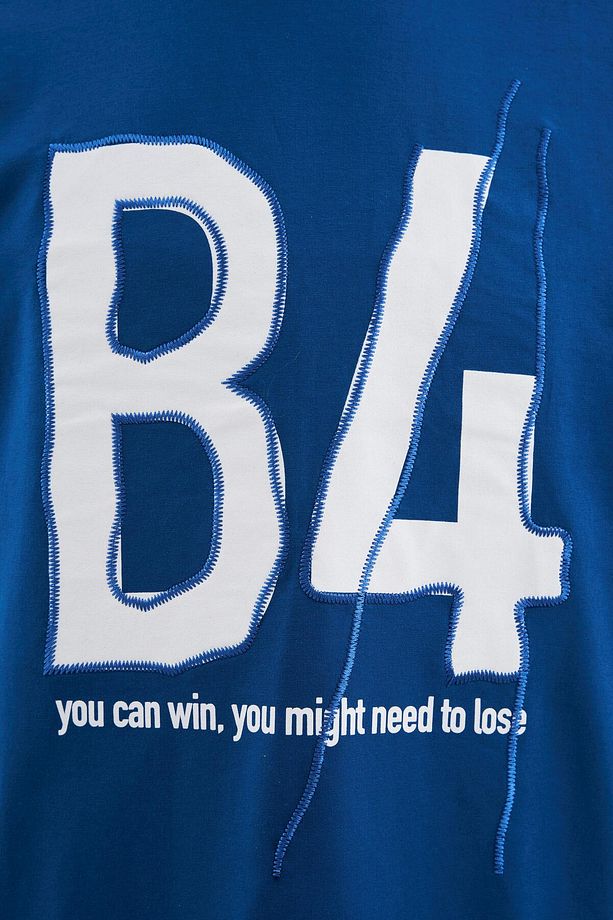 Erkek B4 Printed And Embroidered Oversize İndigo Tişört - 3