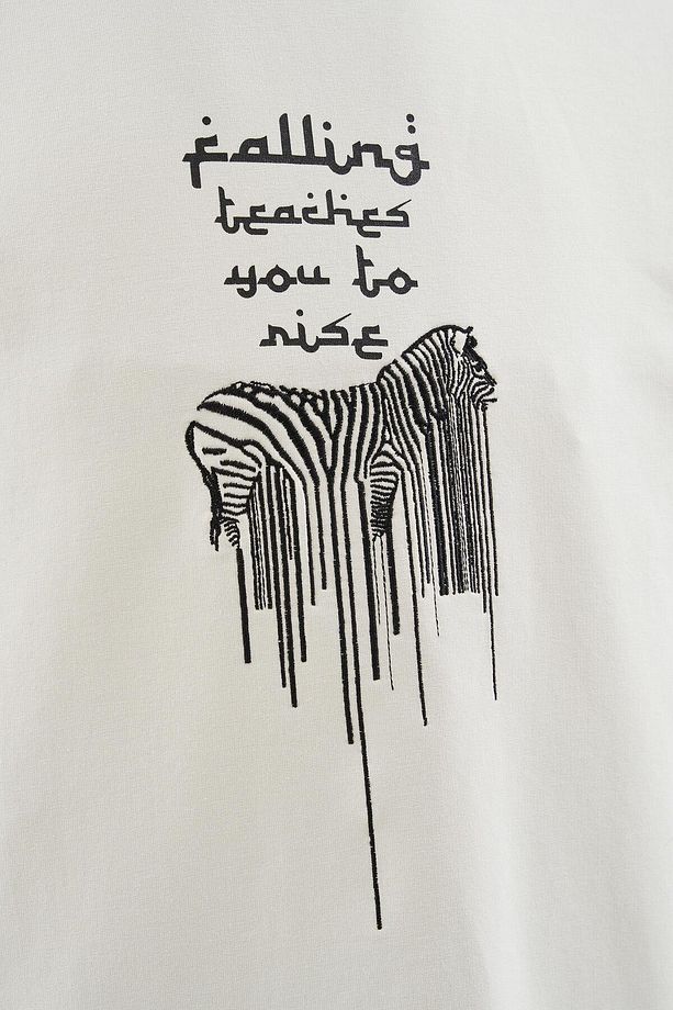 Erkek Printed And Zebra Oversize Uzay Grisi Tişört - 2