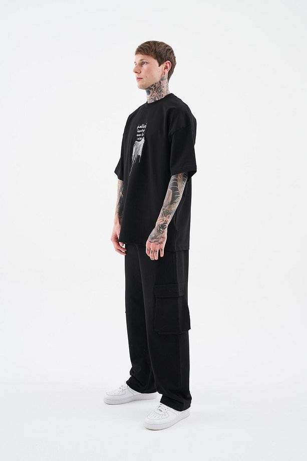 Erkek Printed And Zebra Oversize Siyah Tişört - 7