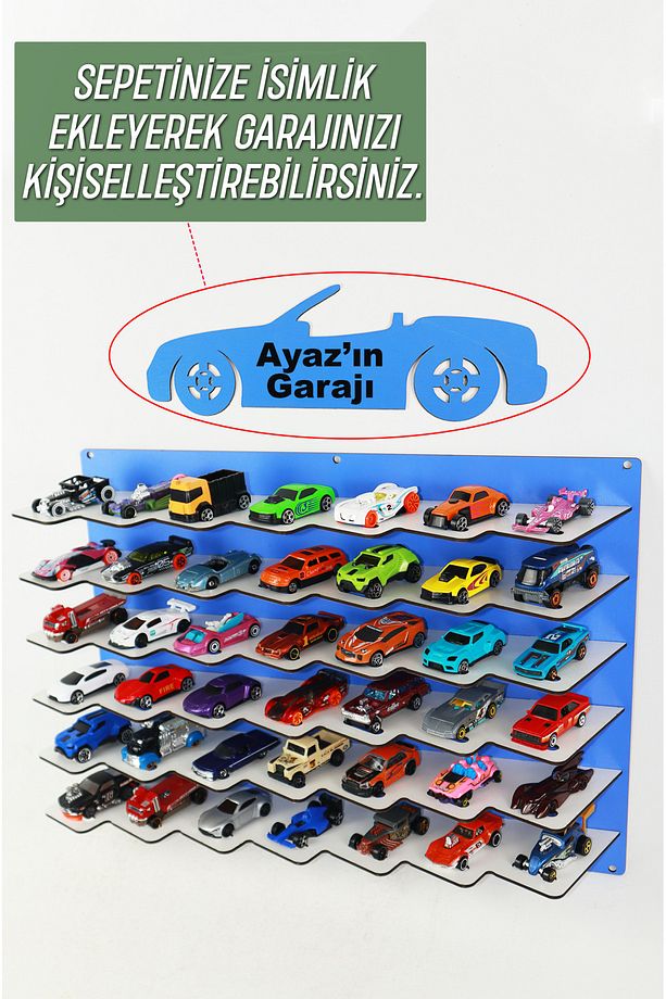 42 Araçlık Ahşap Duvar Rafı ( Hotweels Ve Matchbox )(İSİM YAZDIRMAK IÇİN ISİMLİK ALINIZ) - 1