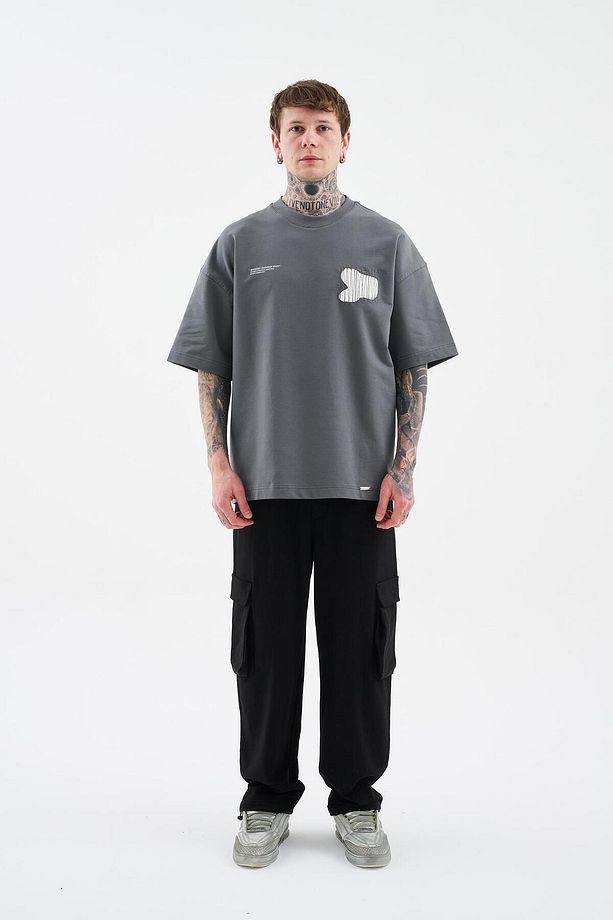 Erkek Patchwork And Stitched Oversize Smoked Tişört - 8