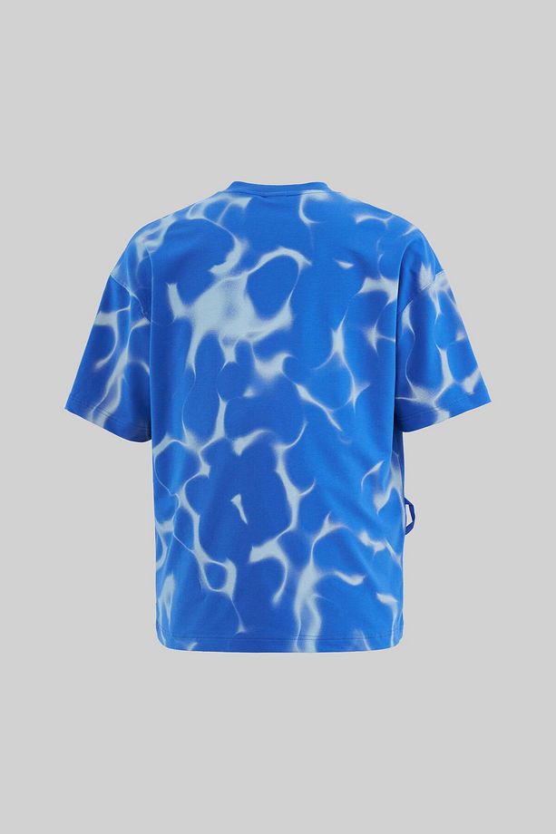 Erkek All Over Abstract Pattern Printed Oversize Soft Mavi Tişört - 4