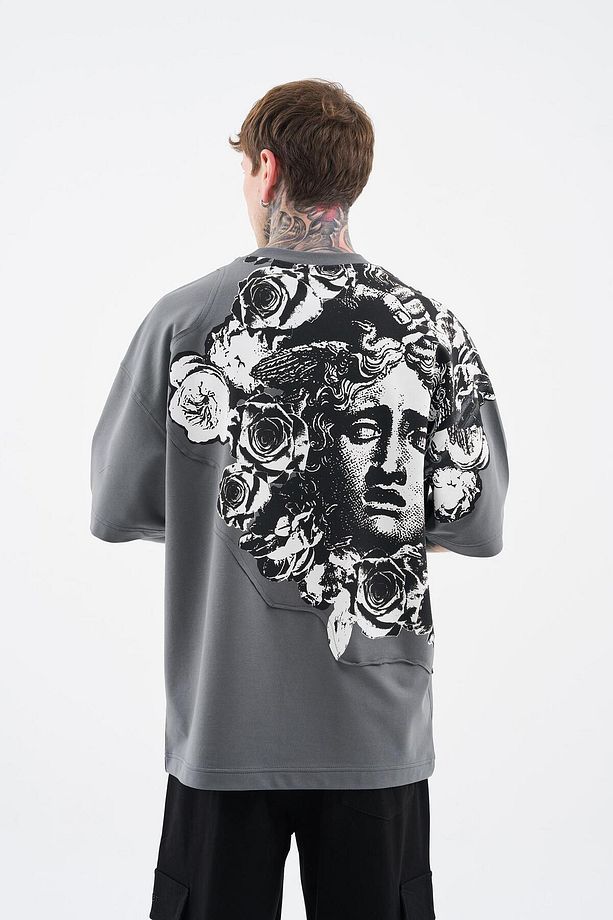 Erkek Medusa Fragmented Oversize Smoked Tişört - 6