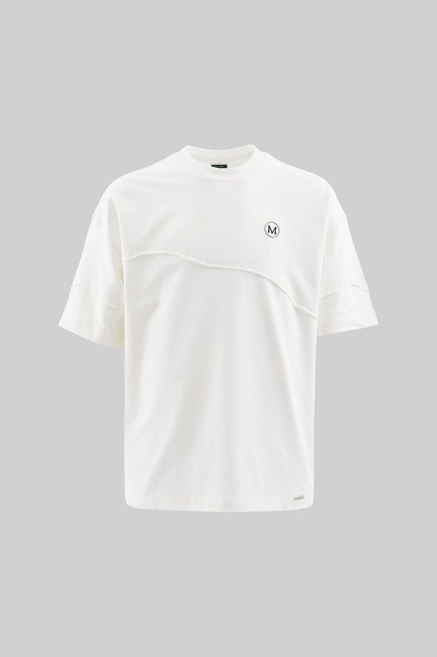 Erkek Technical Embroidered Oversize Ekru Tişört - 1