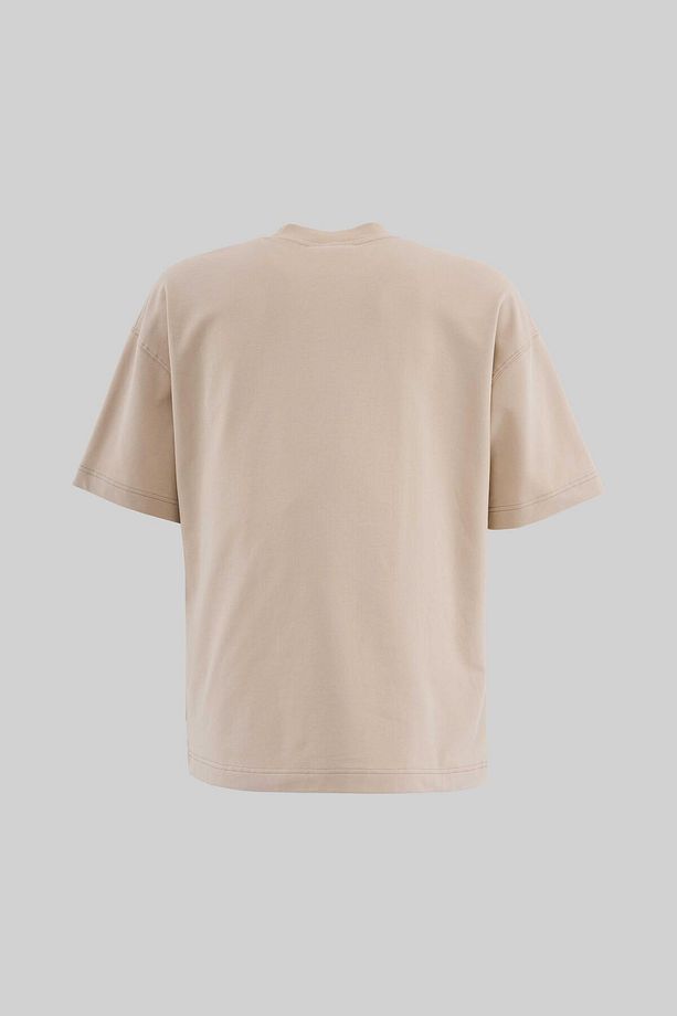 Erkek Parrot Embroidered Oversize Soft Bej Tişört - 2