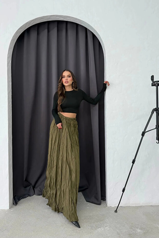 Pileli Kırışık Crash Etek - 1