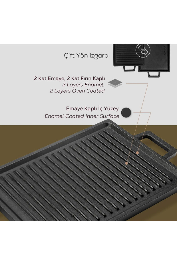 Cast Rectangular Reversible Grill Hot Plate Cast Iron Solid Double Handle Size 22x30cm - 6