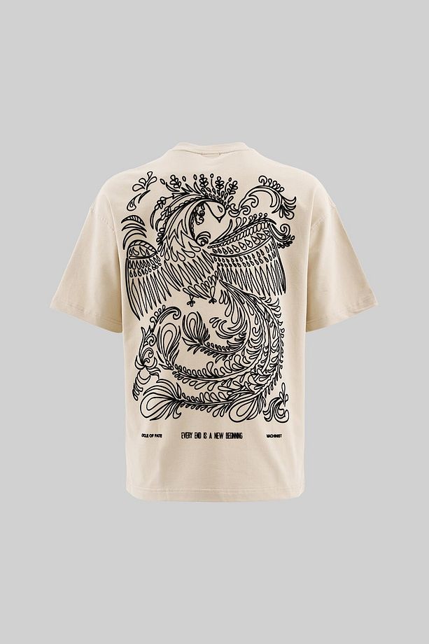 Erkek Flock Printed Oversize Soft Bej Tişört - 1
