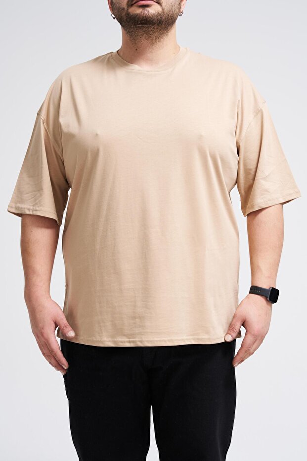 Ανδρικό μπλουζάκι Basic Beige Plus Size - 1
