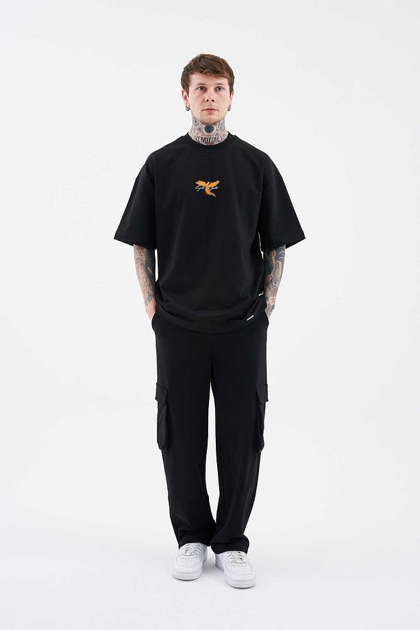 Erkek Anka Printed Oversize Siyah Tişört - 5