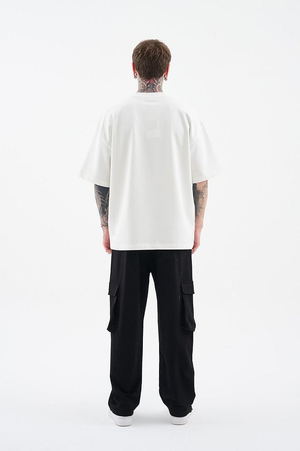 Erkek Splater Look Colored Embroidered Oversize Ekru Tişört - 8