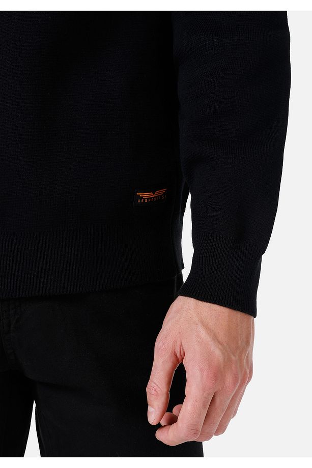 Regular Fit Turtle Neck Jakarlı Erkek Siyah Kazak - 5