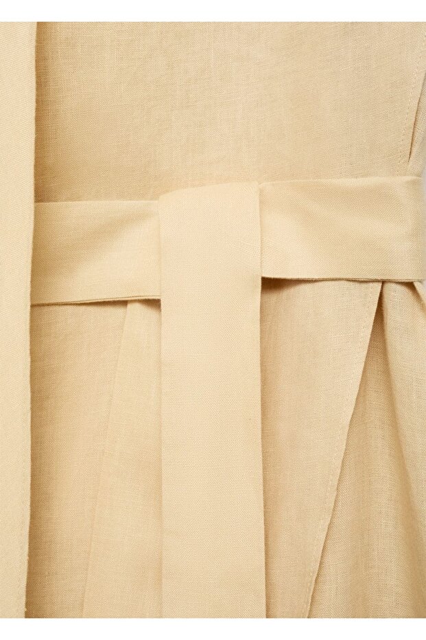 Kemerli keten elbise - 6