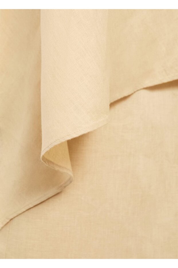 Kemerli keten elbise - 8