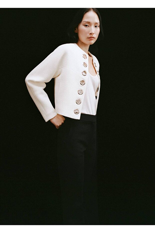 Delikli kenarlı pamuklu ceket - 6