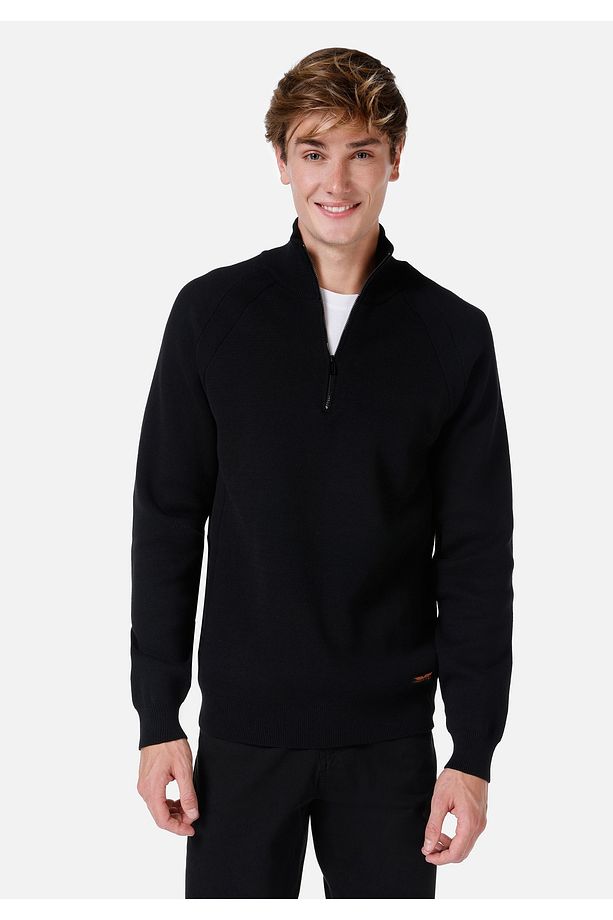 Regular Fit Turtle Neck Jakarlı Erkek Siyah Kazak - 1