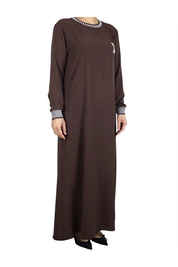 Women's Collar and Collar Striped Ribbed Ayrobine Dress