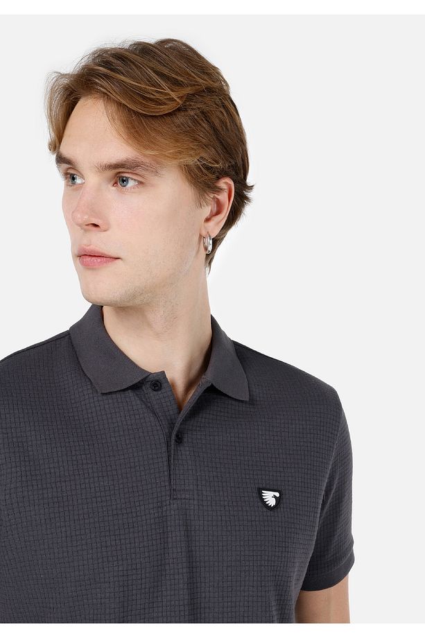 Regular Fit Polo Yaka Düz Erkek Antrasit Kısa Kol Tişört - 4