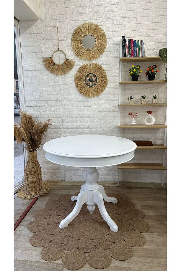 Concept Baba Ayaklı Masa Ahşap Yuvarlak Beyaz Renkli Açılır Masa (ÇAP 100 CM) - 1