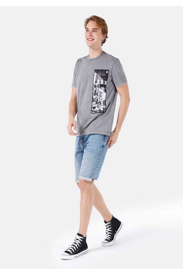 Regular Fit Orta Bel Erkek İndigo Jean Şort - 3