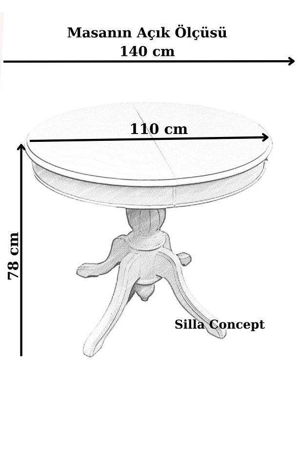 Concept Baba Ayaklı Masa Ahşap Yuvarlak Naturel Renkli Açılır Masa (ÇAP 110 CM) - 9