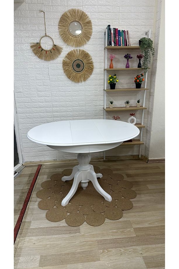 Concept Baba Ayaklı Masa Ahşap Yuvarlak Beyaz Renkli Açılır Masa (ÇAP 90 CM) - 6
